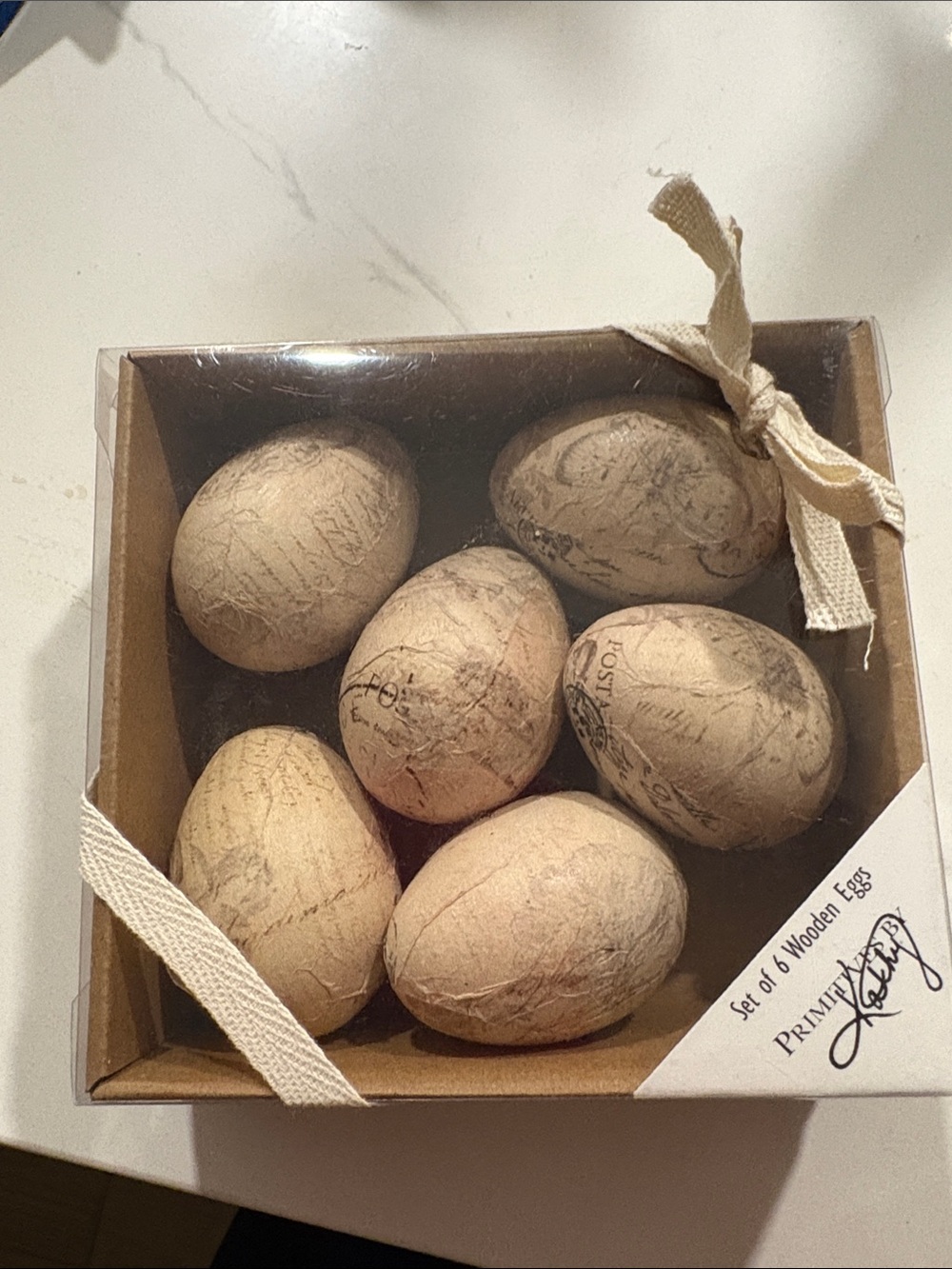 Primitives  by Kathy Set of 6 Decorative Wooden Eggs